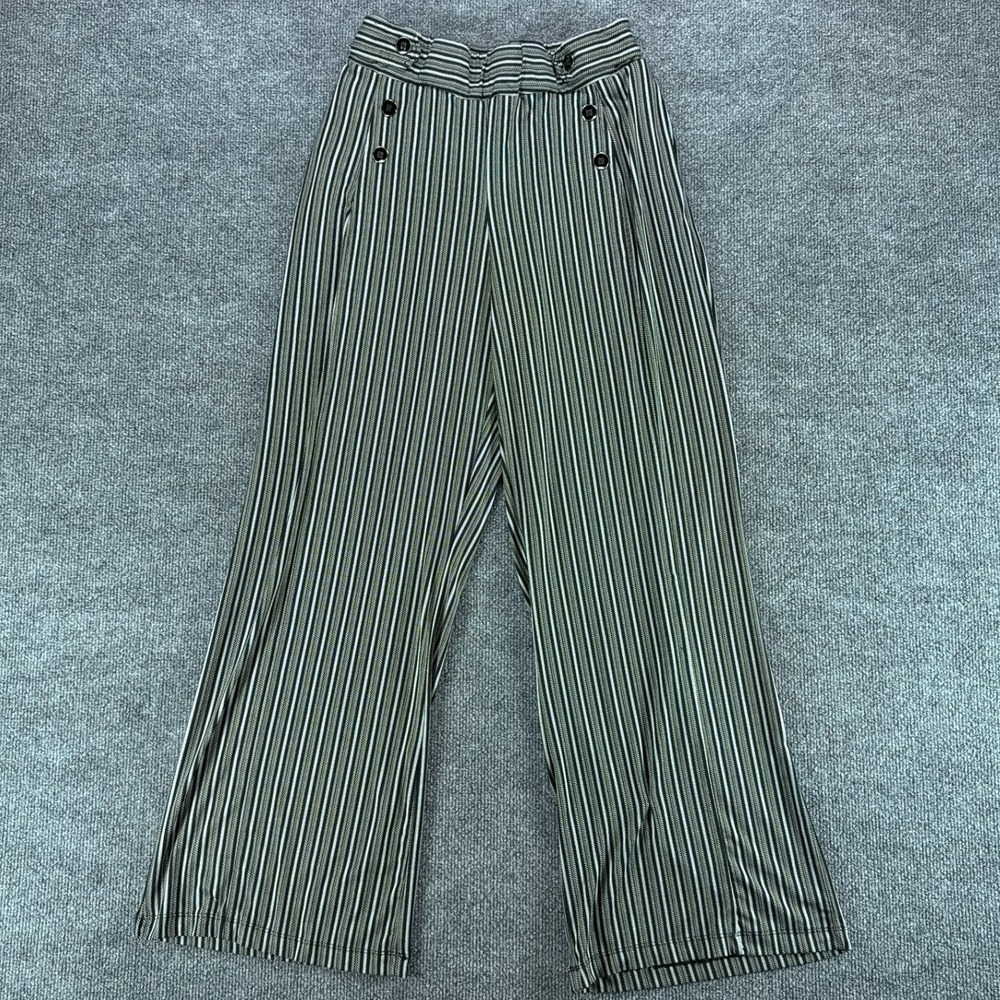 Robert Louis Striped Wide Leg Sailor Pants Black White Button Detail Womens Med